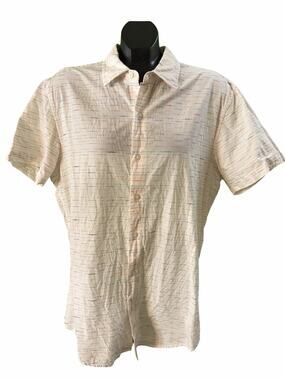 Bonobos Slim Fit Short Sleeve Button-Up Shirt Mens Large Cream Pattern Casual